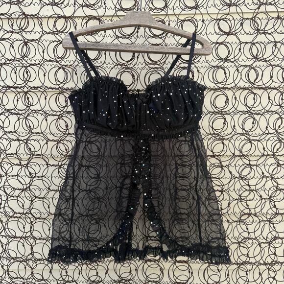 Frederick's of Hollywood Other - Fredericks of Hollywood Black Silver Bling Sheer Lacy Babydoll Slip Seductive XL